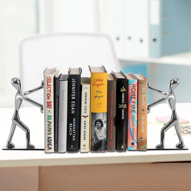 Alt view image 4 of 6 - Heavy Duty Stainless Steel Man Bookends Nonskid Bookends Art Bookend,1 Pair(Silver)