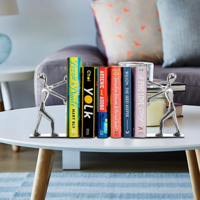 Alt view image 5 of 6 - Heavy Duty Stainless Steel Man Bookends Nonskid Bookends Art Bookend,1 Pair(Silver)