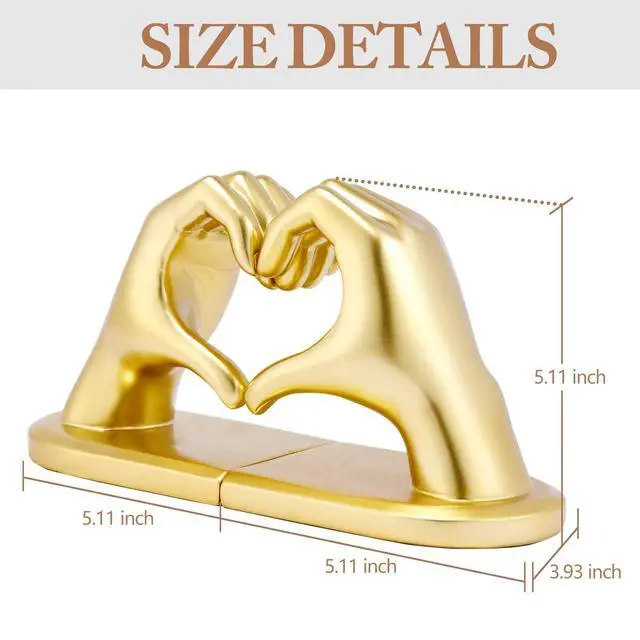 Alt view image 2 of 7 - Gold Decorative Bookends for Shelves, Heart Hands Resin Sculpture with Non-Slip Felt Base, Modern Book Ends for Living Room, Bedroom and Office,Larger Size-10.43x3.93x5.51