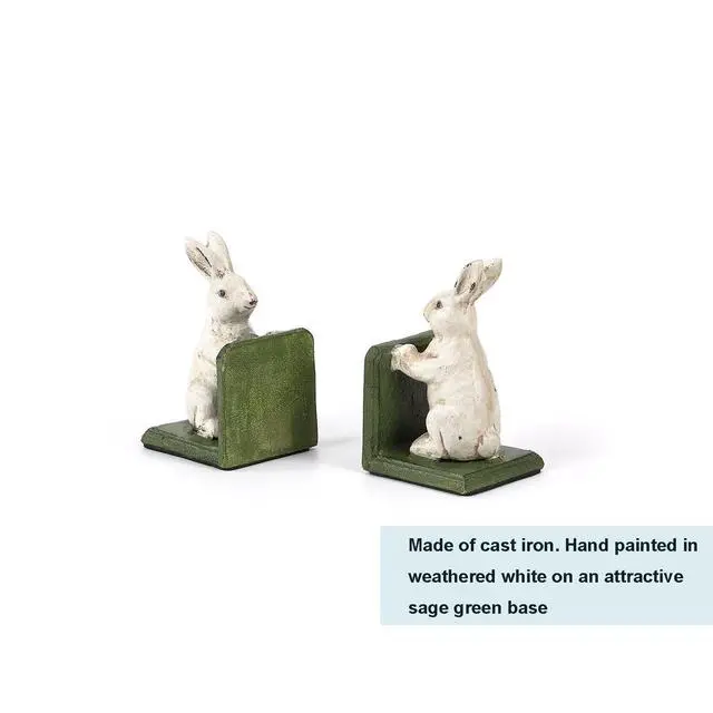 Alt view image 2 of 6 - Bunnies Book Ends, Heavy Duty Cast Iron Decorative Bookends for Shelves, Vintage Antique Book Stoppers with Anti-Slip Rubber Pads