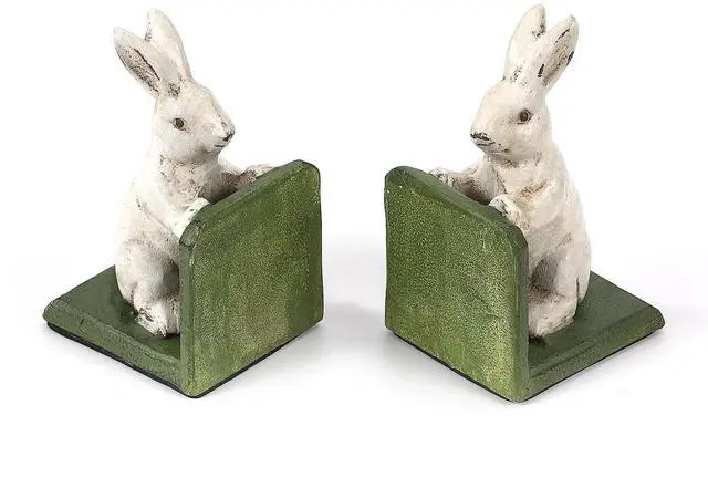Main image of Bunnies Book Ends, Heavy Duty Cast Iron Decorative Bookends for Shelves, Vintage Antique Book Stoppers with Anti-Slip Rubber Pads