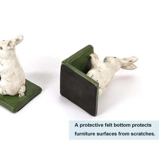 Alt view image 3 of 6 - Bunnies Book Ends, Heavy Duty Cast Iron Decorative Bookends for Shelves, Vintage Antique Book Stoppers with Anti-Slip Rubber Pads