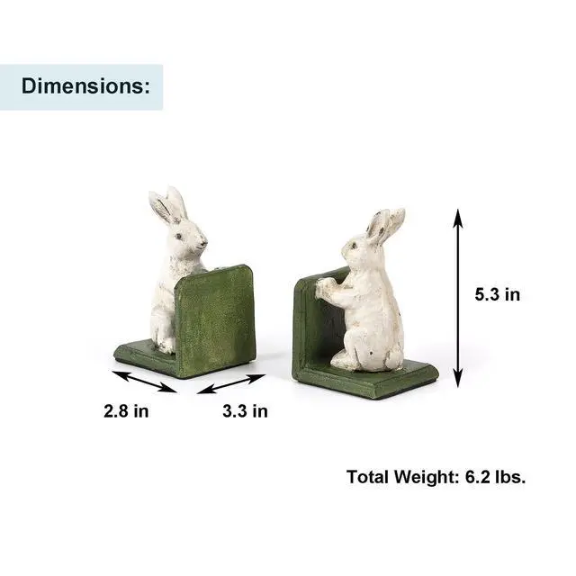 Alt view image 4 of 6 - Bunnies Book Ends, Heavy Duty Cast Iron Decorative Bookends for Shelves, Vintage Antique Book Stoppers with Anti-Slip Rubber Pads