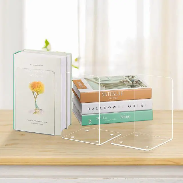 Alt view image 6 of 7 - Acrylic Bookends 2 Pieces, VFINE Book Ends for Shelves, Clear Bookends for Shelves Decor Book Ends for Desktop Organizer, Book Stopper for Home Office School Supplies, 7 * 4.8 * 4.75 inch