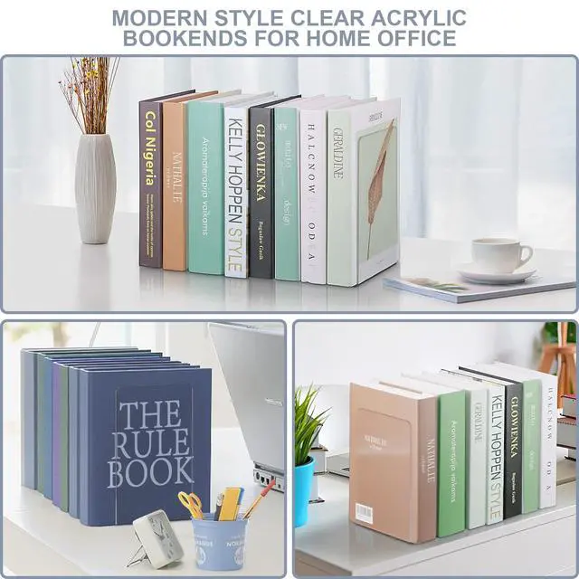 Alt view image 7 of 7 - Acrylic Bookends 2 Pieces, VFINE Book Ends for Shelves, Clear Bookends for Shelves Decor Book Ends for Desktop Organizer, Book Stopper for Home Office School Supplies, 7 * 4.8 * 4.75 inch