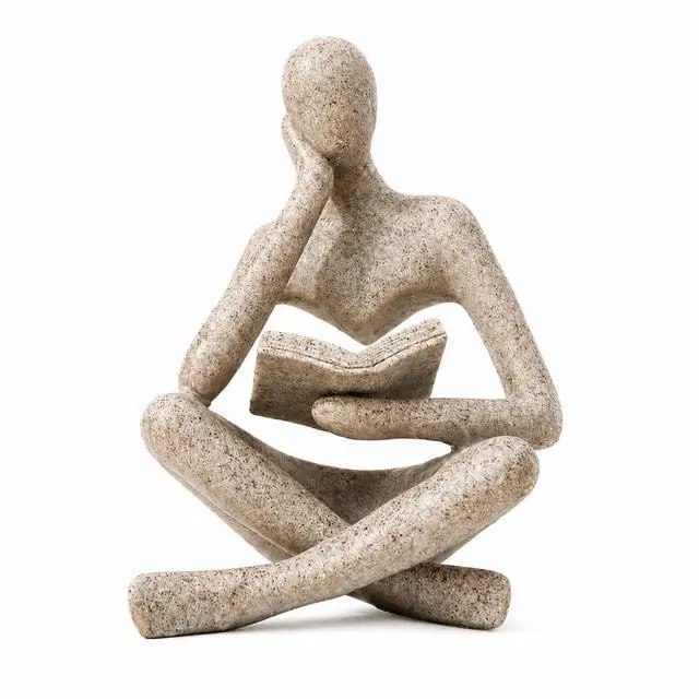 Main image of Bookshelf Decor Thinker Statue, Sand Abstract Reading Figurine, Resin Decorative Bookend for Coffee Table, Shelf, Home Office, Library, Living Room-Gift for Book LoversZuo Si