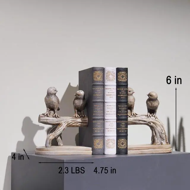 Alt view image 4 of 7 - Decorative-Bookends Birds Book-Ends Heavy Duty - Unique Book Ends to Hold Books Heavy Duty Antique Book Stoppers for Shelf Office Desk Books Stand Organizer 2.3 LBS 4.75 * 4 * 6 in Newman House Studio