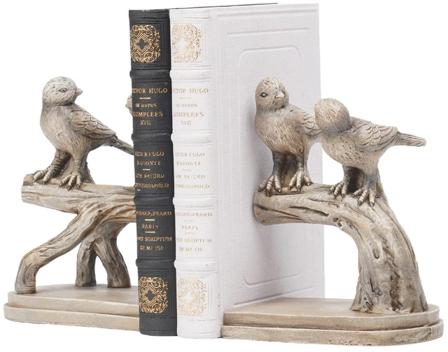 Alt view image 2 of 7 - Decorative-Bookends Birds Book-Ends Heavy Duty - Unique Book Ends to Hold Books Heavy Duty Antique Book Stoppers for Shelf Office Desk Books Stand Organizer 2.3 LBS 4.75 * 4 * 6 in Newman House Studio