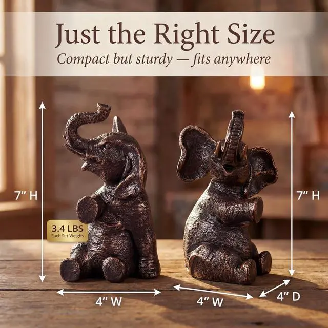 Alt view image 5 of 7 - Elephant Bookends - Heavy Duty Bookends for Shelves Decorative - Gold Elephant Decor and Resin Animal Bookend - Heavy Book Ends for Kids - Vintage Unique Decorative Book Ends - 4 x 4 x 7 Inches