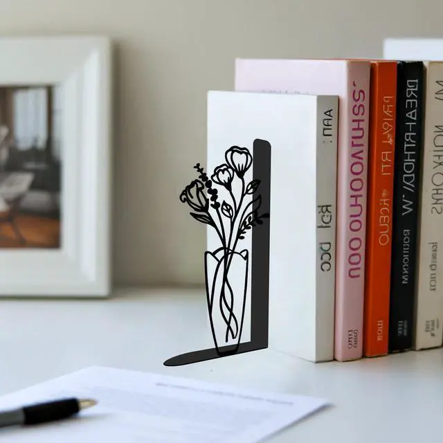 Alt view image 5 of 7 - 4 Pcs Floral Metal Bookends - Flowers Book Ends for Shelves Decorative, Home Office Desk Bookshelf Decor, Gift for Floral Lovers and Reading Enthusiasts, Reading Gifts for Women