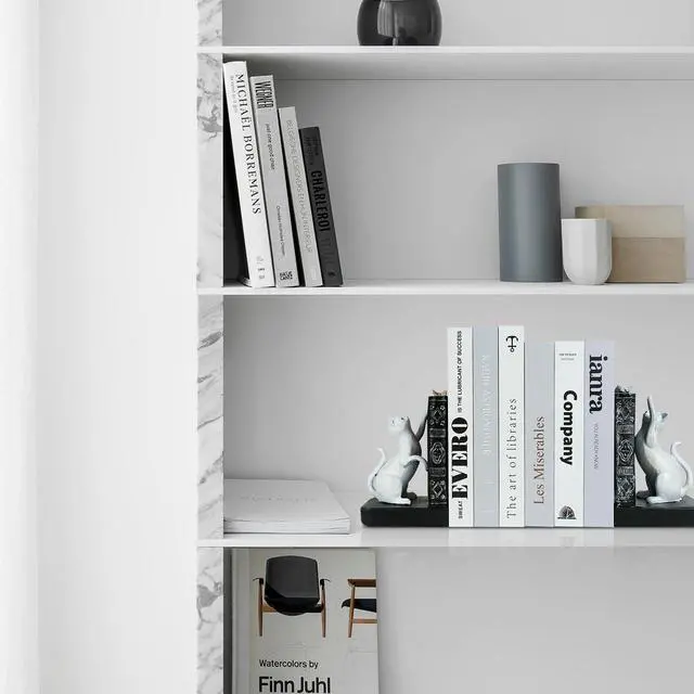 Alt view image 4 of 7 - Decorative Bookends, Heavy Duty Resin Cat Bookends, Non-Skid Bookshelf Stopper, Cute Cat Figures for Shelves, Study, Office Desk (White, 1 Piece)