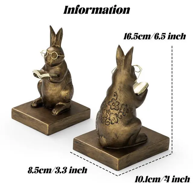 Alt view image 2 of 7 - Bookends,Resin Book Ends for Shelves,Heavy Duty Decorative Vintage Bookends,Creative Book Stopper Holder Decor for Desk Home Office, Gifts (Rabbit)