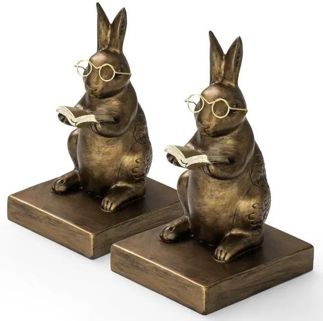 Main image of Bookends,Resin Book Ends for Shelves,Heavy Duty Decorative Vintage Bookends,Creative Book Stopper Holder Decor for Desk Home Office, Gifts (Rabbit)