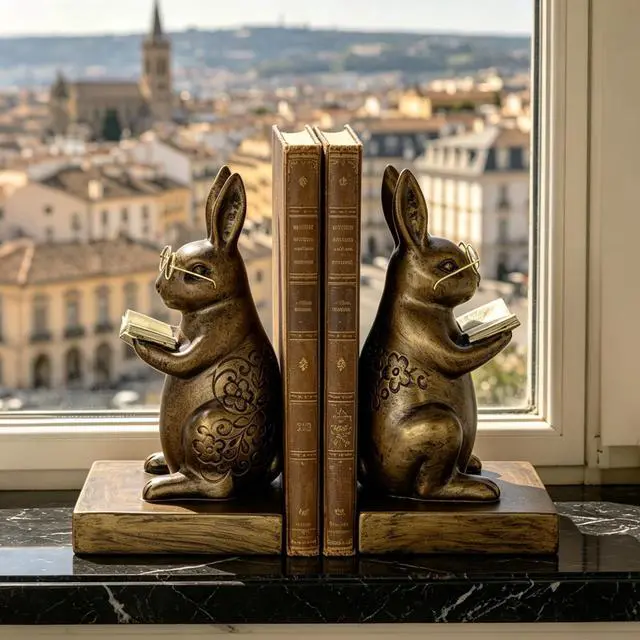 Alt view image 4 of 7 - Bookends,Resin Book Ends for Shelves,Heavy Duty Decorative Vintage Bookends,Creative Book Stopper Holder Decor for Desk Home Office, Gifts (Rabbit)