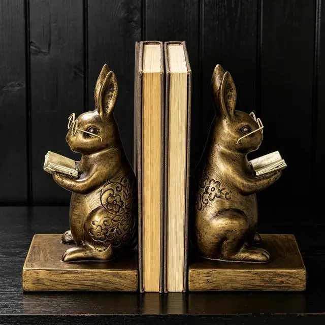 Alt view image 5 of 7 - Bookends,Resin Book Ends for Shelves,Heavy Duty Decorative Vintage Bookends,Creative Book Stopper Holder Decor for Desk Home Office, Gifts (Rabbit)