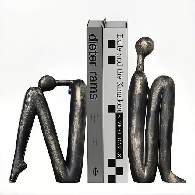 Main image of Book Ends for Shelves, Artistic Resin Sculpture Book Stoppers, Minimalist Home Office Decorative Gift for Book Lovers & Designers, Perfect for Bookshelf & Desk Organization, Set of 2