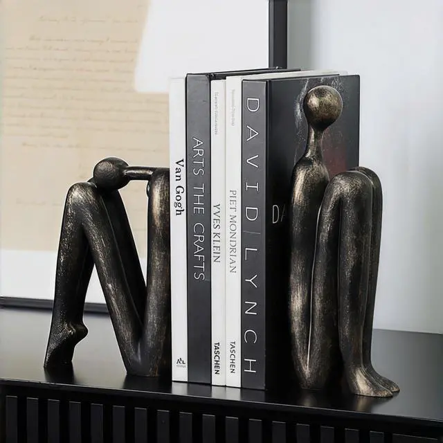 Alt view image 4 of 7 - Book Ends for Shelves, Artistic Resin Sculpture Book Stoppers, Minimalist Home Office Decorative Gift for Book Lovers & Designers, Perfect for Bookshelf & Desk Organization, Set of 2