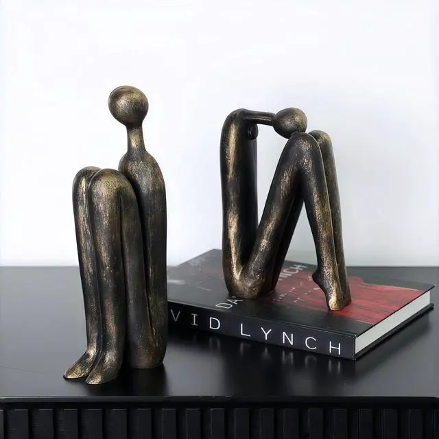 Alt view image 3 of 7 - Book Ends for Shelves, Artistic Resin Sculpture Book Stoppers, Minimalist Home Office Decorative Gift for Book Lovers & Designers, Perfect for Bookshelf & Desk Organization, Set of 2