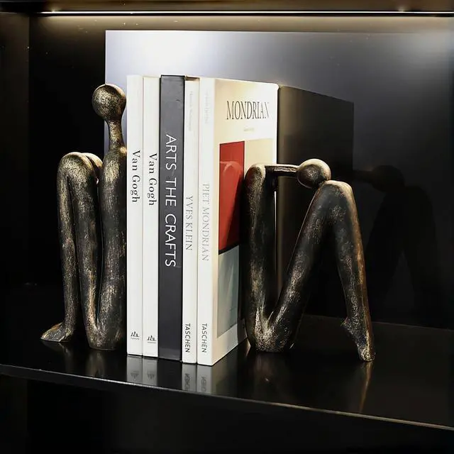 Alt view image 6 of 7 - Book Ends for Shelves, Artistic Resin Sculpture Book Stoppers, Minimalist Home Office Decorative Gift for Book Lovers & Designers, Perfect for Bookshelf & Desk Organization, Set of 2