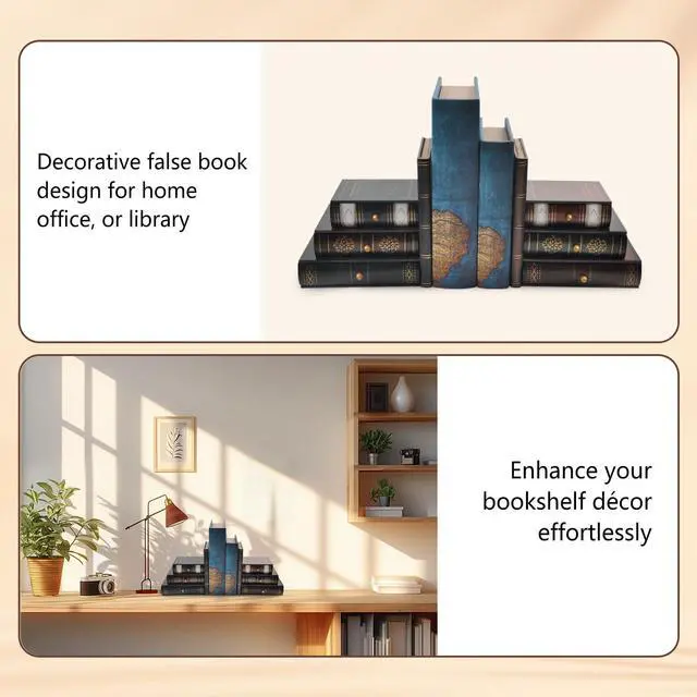 Alt view image 4 of 7 - Vintage Wooden Bookends with Drawers Decorative False Book Shelf Organizer for Home, Office, or Library (311)