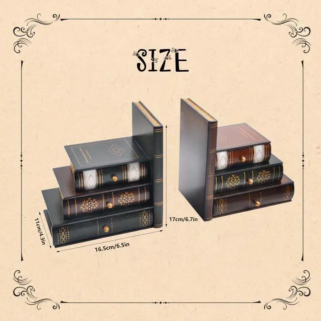 Alt view image 7 of 7 - Vintage Wooden Bookends with Drawers Decorative False Book Shelf Organizer for Home, Office, or Library (311)