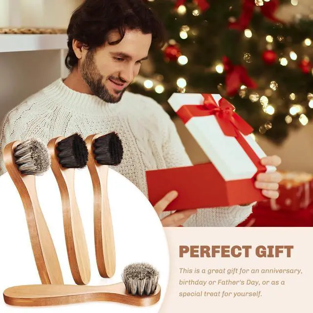 Alt view image 5 of 7 - 4 Pcs Horsehair Shine Shoes Brush Kit Polish Dauber Applicators Cleaning Leather Shoes Boots Care Brushes Suede Cleaner Brush with Microfiber Shoe Cloth(Wooden Handle B)