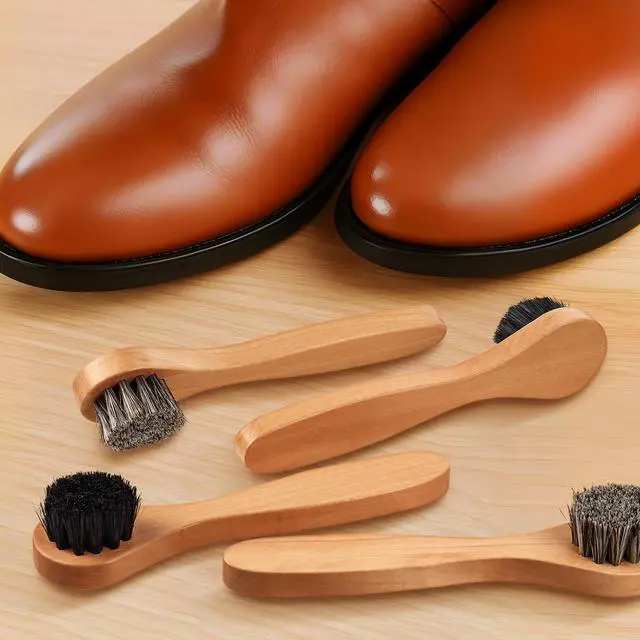 Alt view image 7 of 7 - 4 Pcs Horsehair Shine Shoes Brush Kit Polish Dauber Applicators Cleaning Leather Shoes Boots Care Brushes Suede Cleaner Brush with Microfiber Shoe Cloth(Wooden Handle B)