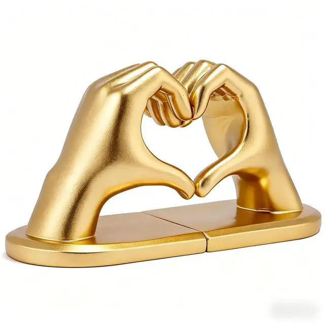 Main image of 2Pcs Gold Heart Hands Book Ends, Non-Slip Heavy Duty Bookends for Shelves | Unique Sculptural Book Stopper for Home Bedroom, Living Room & Office Desk Decor