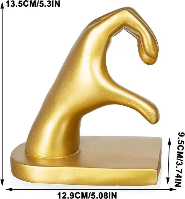 Alt view image 3 of 7 - 2Pcs Gold Heart Hands Book Ends, Non-Slip Heavy Duty Bookends for Shelves | Unique Sculptural Book Stopper for Home Bedroom, Living Room & Office Desk Decor