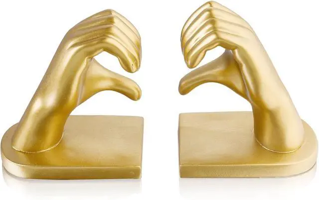 Alt view image 7 of 7 - 2Pcs Gold Heart Hands Book Ends, Non-Slip Heavy Duty Bookends for Shelves | Unique Sculptural Book Stopper for Home Bedroom, Living Room & Office Desk Decor