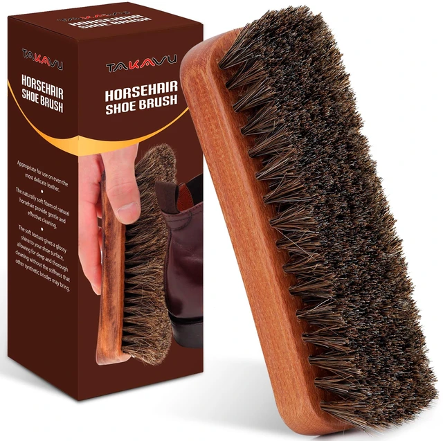 Main image of Shoe Brush 100% Genuine Horse Hair, Won't Scratch Leather (1 Piece) | Horsehair Shoe Shine, Buff & Polish Brush for Boots, Dress Shoes, Bags, Belts & Furniture, Concave Wood Handle