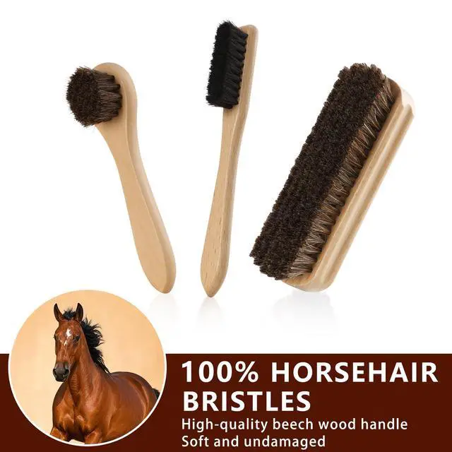 Alt view image 2 of 7 - 12 PCS Shoe Polish Kit - Horsehair Brushes, Black Brown Neutral Polish,Mink Oil Conditioner for Shoes,Polishing Cloth, Leather Boots Shine Care Kit Gift for Men Cowboy Husband Dad