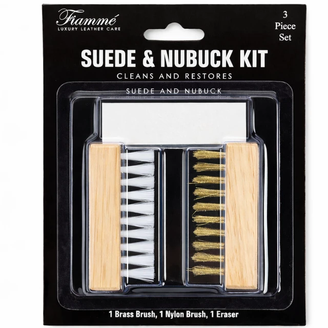 Main image of Suede and Nubuck Cleaning Kit - Complete Brass & Nylon Brush Set, Suede Eraser for Shoes, Jackets, Boots, Handbags