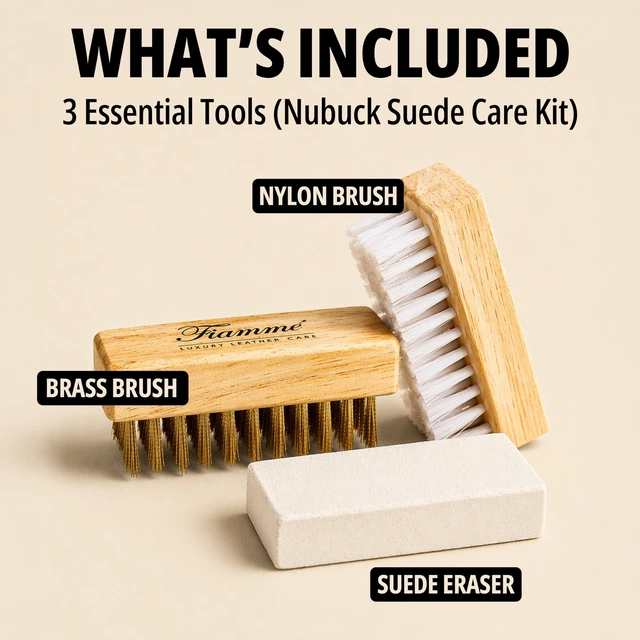 Alt view image 2 of 7 - Suede and Nubuck Cleaning Kit - Complete Brass & Nylon Brush Set, Suede Eraser for Shoes, Jackets, Boots, Handbags