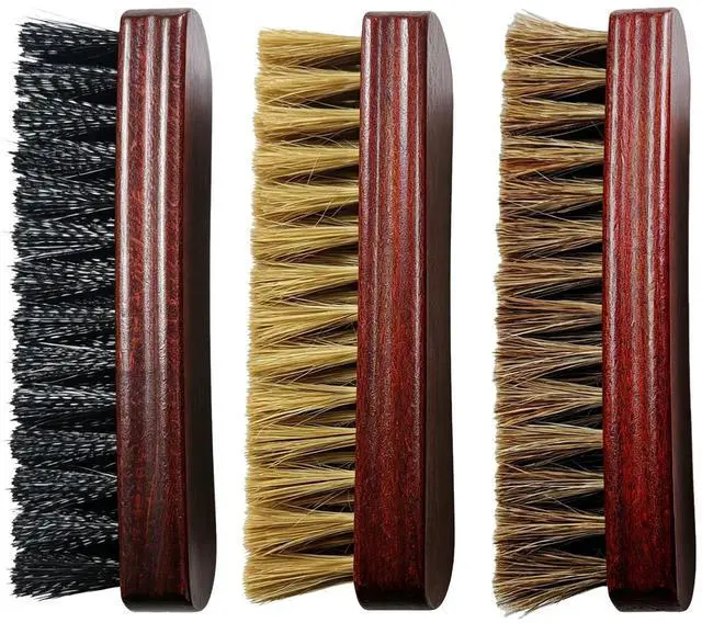 Main image of 6" Shoe Brush Set, 3-Stiffness Horsehair Boar Nylon | 100% Horsehair, Boar Bristle, Stiff Nylon Bristle; For Leather & Boots Cleaning & Polishing; Beech Wood Handle