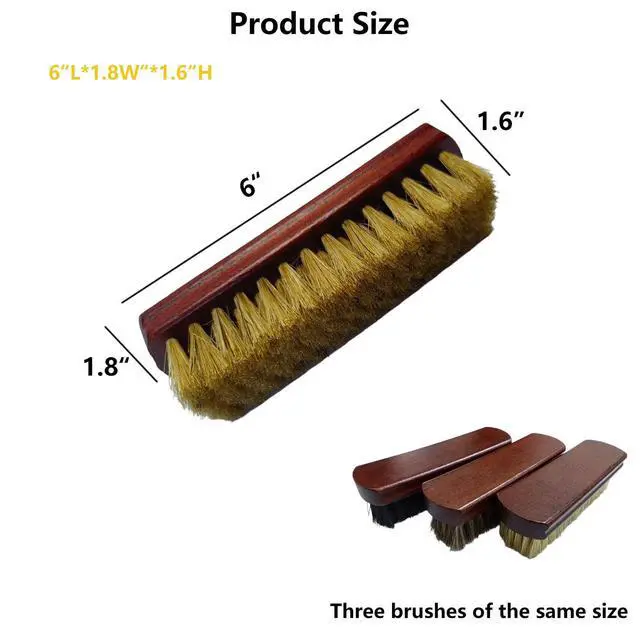 Alt view image 2 of 7 - 6" Shoe Brush Set, 3-Stiffness Horsehair Boar Nylon | 100% Horsehair, Boar Bristle, Stiff Nylon Bristle; For Leather & Boots Cleaning & Polishing; Beech Wood Handle