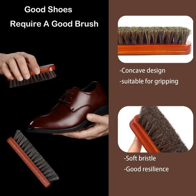 Alt view image 5 of 7 - Shoe Care Kit,includes a Medium Horsehair Shoe Brush, a Long-Handled Round Brush, White Shoe Polish, a Black Shoe Polish, a Polishing Cloth, a Shoe Horn, and a Storage Box.