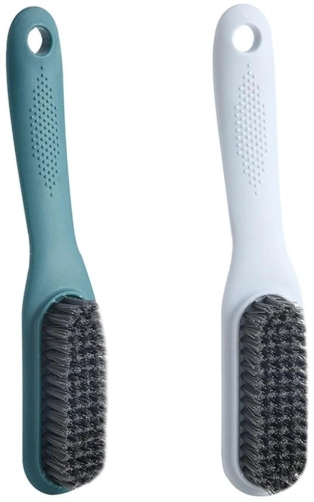 Main image of Household Cleaning Brush Soft Bristle Laundry Brush Shoe Stain Remover Brush Comfort Grip Nylon Brushes for Fabric Clothes Carpet Floor Pack of 2 Shoes Cleaner Brush, Blue and Gray
