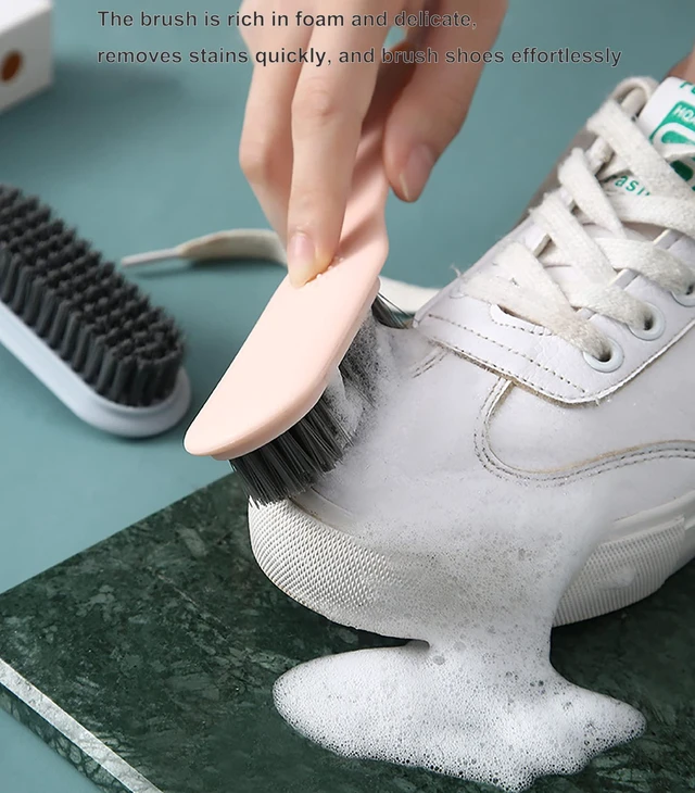 Alt view image 2 of 7 - Household Cleaning Brush Soft Bristle Laundry Brush Shoe Stain Remover Brush Comfort Grip Nylon Brushes for Fabric Clothes Carpet Floor Pack of 2 Shoes Cleaner Brush, Blue and Gray