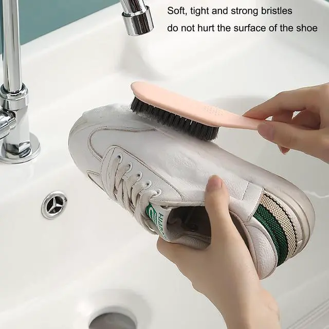 Alt view image 3 of 7 - Household Cleaning Brush Soft Bristle Laundry Brush Shoe Stain Remover Brush Comfort Grip Nylon Brushes for Fabric Clothes Carpet Floor Pack of 2 Shoes Cleaner Brush, Blue and Gray