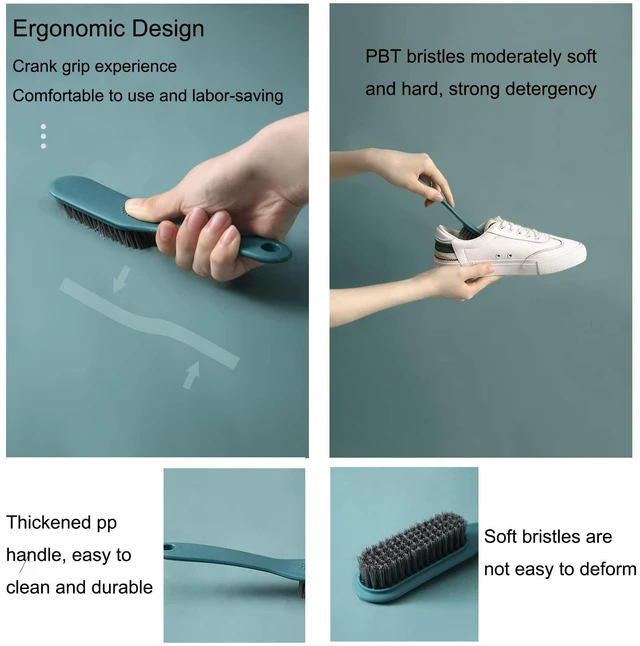 Alt view image 5 of 7 - Household Cleaning Brush Soft Bristle Laundry Brush Shoe Stain Remover Brush Comfort Grip Nylon Brushes for Fabric Clothes Carpet Floor Pack of 2 Shoes Cleaner Brush, Blue and Gray