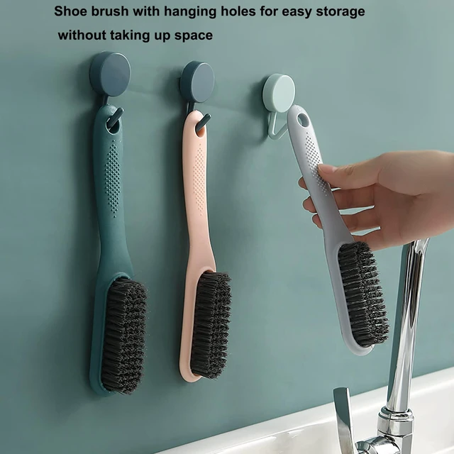 Alt view image 6 of 7 - Household Cleaning Brush Soft Bristle Laundry Brush Shoe Stain Remover Brush Comfort Grip Nylon Brushes for Fabric Clothes Carpet Floor Pack of 2 Shoes Cleaner Brush, Blue and Gray