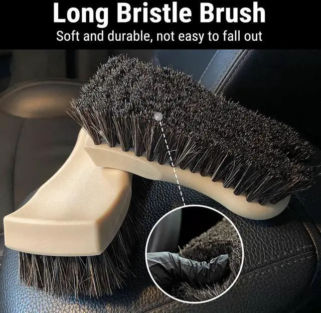 Alt view image 3 of 7 - Long Bristle Horse Hair Brush for Leather, Versatile Leather Cleaning Brush for Car Interior Seat, Carpet, Upholstery, Furniture and Shoes