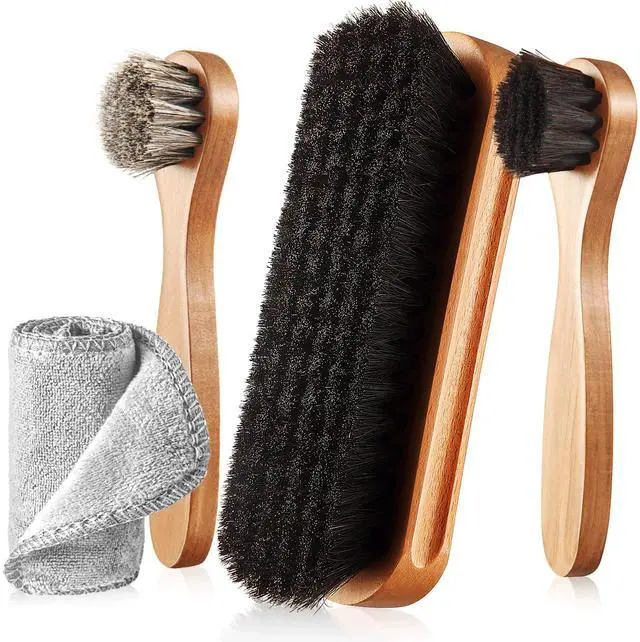 Main image of 4 Pcs Horsehair Shine Shoes Brush Kit Polish Dauber Applicators Cleaning Leather Shoes Boots Care Brushes Suede Cleaner Brush with Microfiber Shoe Cloth(4 Pcs Style B)