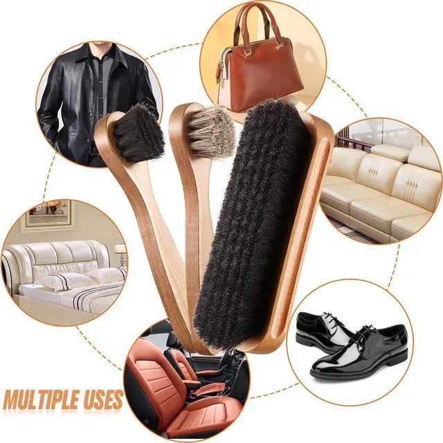 Alt view image 5 of 6 - 4 Pcs Horsehair Shine Shoes Brush Kit Polish Dauber Applicators Cleaning Leather Shoes Boots Care Brushes Suede Cleaner Brush with Microfiber Shoe Cloth(4 Pcs Style B)