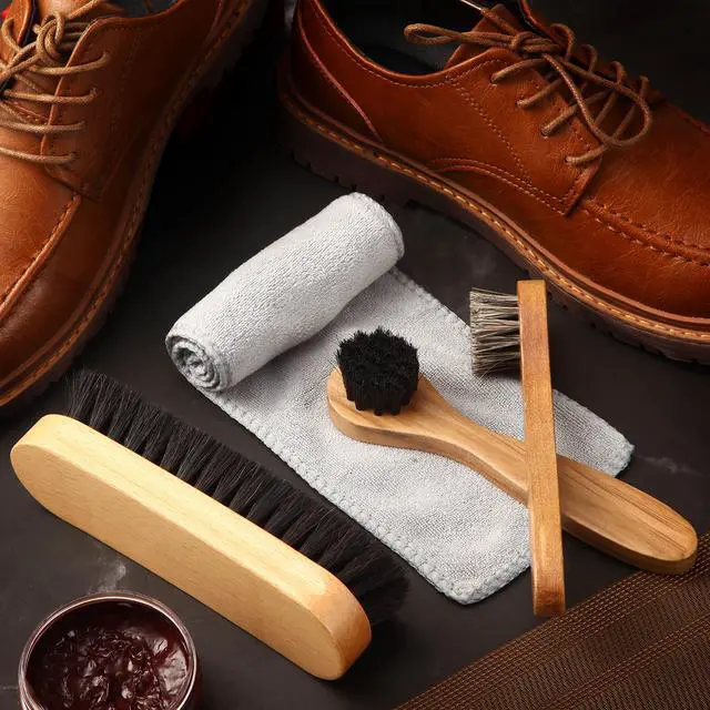Alt view image 6 of 6 - 4 Pcs Horsehair Shine Shoes Brush Kit Polish Dauber Applicators Cleaning Leather Shoes Boots Care Brushes Suede Cleaner Brush with Microfiber Shoe Cloth(4 Pcs Style B)
