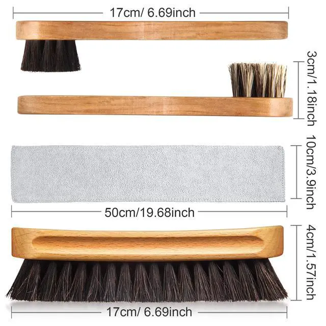 Alt view image 3 of 6 - 4 Pcs Horsehair Shine Shoes Brush Kit Polish Dauber Applicators Cleaning Leather Shoes Boots Care Brushes Suede Cleaner Brush with Microfiber Shoe Cloth(4 Pcs Style B)