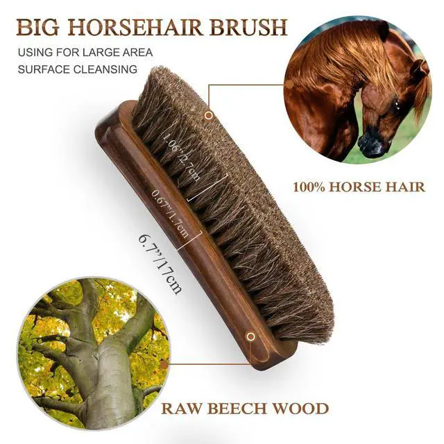 Alt view image 3 of 7 - Shoe Shine Kit 4pcs, 100% Horse Hair, Polish & Crepe Suede Brush | HorseHair Shoe Cleaning Brushes, Polish Applicator Dauber & Buffing Cloth, Leather Care for Boots, Dress Shoes & Bags