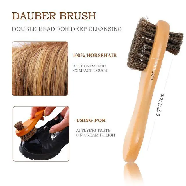 Alt view image 4 of 7 - Shoe Shine Kit 4pcs, 100% Horse Hair, Polish & Crepe Suede Brush | HorseHair Shoe Cleaning Brushes, Polish Applicator Dauber & Buffing Cloth, Leather Care for Boots, Dress Shoes & Bags