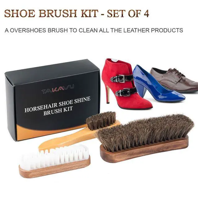 Alt view image 7 of 7 - Shoe Shine Kit 4pcs, 100% Horse Hair, Polish & Crepe Suede Brush | HorseHair Shoe Cleaning Brushes, Polish Applicator Dauber & Buffing Cloth, Leather Care for Boots, Dress Shoes & Bags